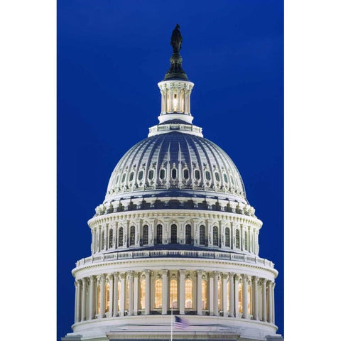 Washington, DC The Capitol Building at night White Modern Wood Framed Art Print by Flaherty, Dennis
