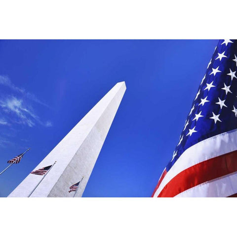 Washington DC, Washington Monument and US flag Black Modern Wood Framed Art Print with Double Matting by Flaherty, Dennis