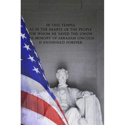 Washington DC, Lincoln Memorial and the US flag White Modern Wood Framed Art Print by Flaherty, Dennis