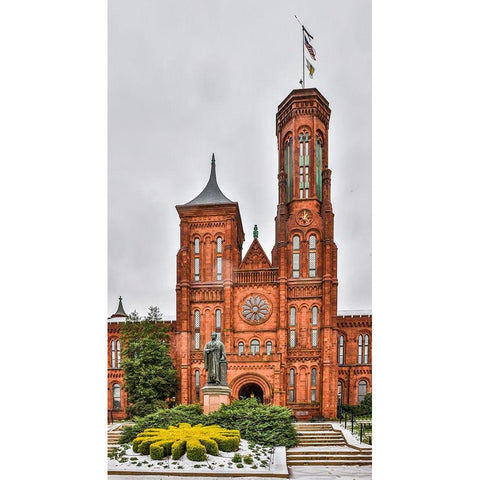 USA-District of Columbia-Smithsonian Castle on a snowy afternoon White Modern Wood Framed Art Print by Looney, Hollice
