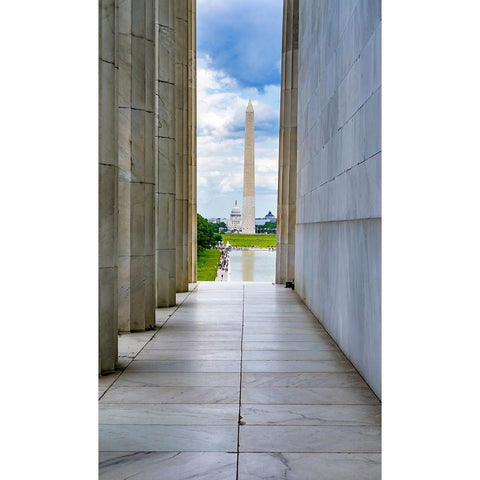 Washington Monument-Capitol Hill-Lincoln Memorial-Washington DC-Dedicated 1922 Black Modern Wood Framed Art Print with Double Matting by Perry, William