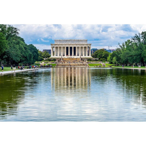 Reflecting Pool-Lincoln Memorial columns-Washington DC-Dedicated 1922-statue by Daniel French Black Modern Wood Framed Art Print by Perry, William