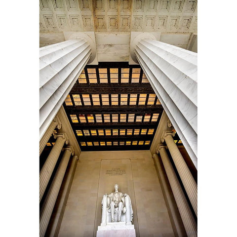 Tall white columns-Lincoln Memorial-Washington DC-Dedicated 1922-statue by Daniel French Black Modern Wood Framed Art Print with Double Matting by Perry, William