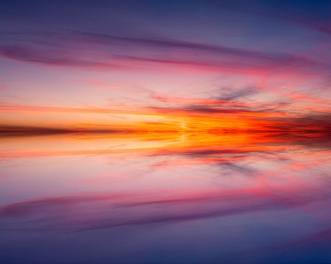 Sunset mirror reflection on Harney Lake at sunset-Florida White Modern Wood Framed Art Print with Double Matting by Jones, Adam