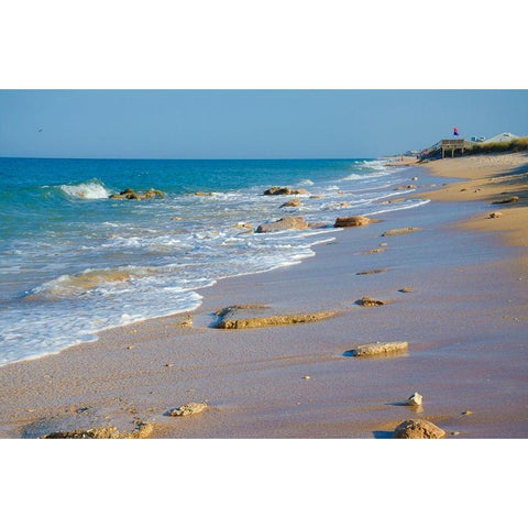 Florida-Surf on Beach White Modern Wood Framed Art Print by Miller, Anna