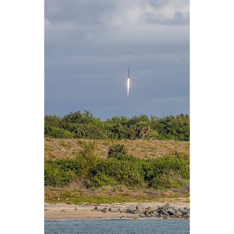 USA-Florida-Port Canaveral-A Space X rocket being launched from Cape Canaveral White Modern Wood Framed Art Print by Looney, Hollice