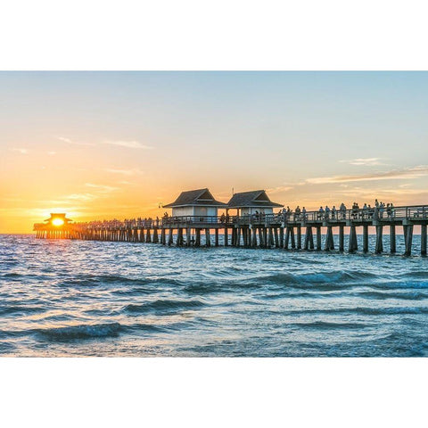 Florida-Naples-Naples Pier Sunset White Modern Wood Framed Art Print by Tilley, Rob