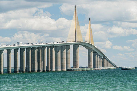 Florida-St Petersburg-Sunshine Skyway Bridge Black Ornate Wood Framed Art Print with Double Matting by Tilley, Rob