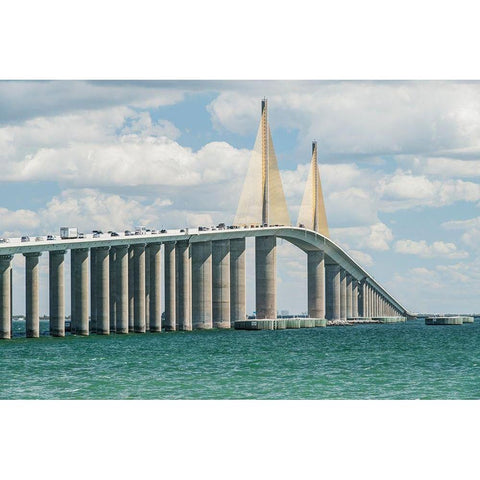 Florida-St Petersburg-Sunshine Skyway Bridge Black Modern Wood Framed Art Print by Tilley, Rob