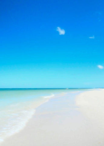 Clearwater Beach-white sands and a boat in the distance on the green water of the Gulf of Mexico White Modern Wood Framed Art Print with Double Matting by Haddad, Sheila