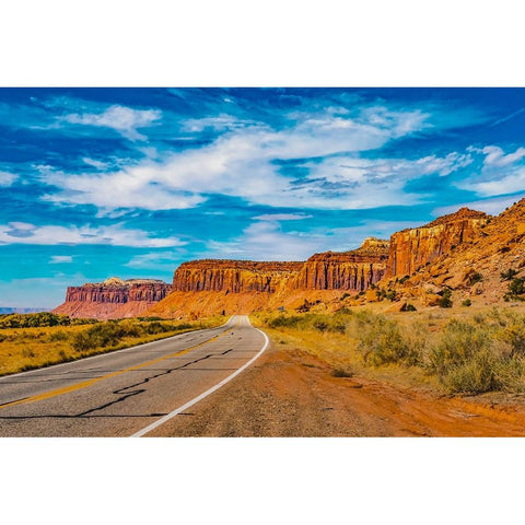 Colorful Cliffs-Highway 211-Canyonlands National Park-Needles District-Utah White Modern Wood Framed Art Print by Perry, William