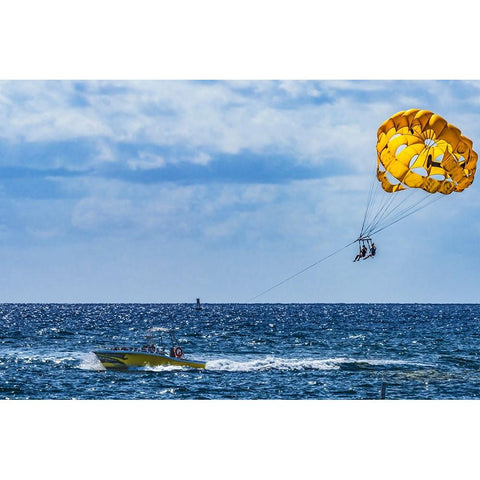 Two people parasailing-Fort Lauderdale-Florida Black Modern Wood Framed Art Print by Perry, William