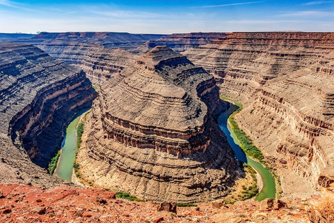 Monument Valley-Utah-San Juan River running through three sinuous canyons and valleys Black Ornate Wood Framed Art Print with Double Matting by Perry, William