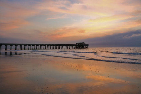 Sunrise on Tybee Island Beach-Georgia-USA White Modern Wood Framed Art Print with Double Matting by Miller, Anna