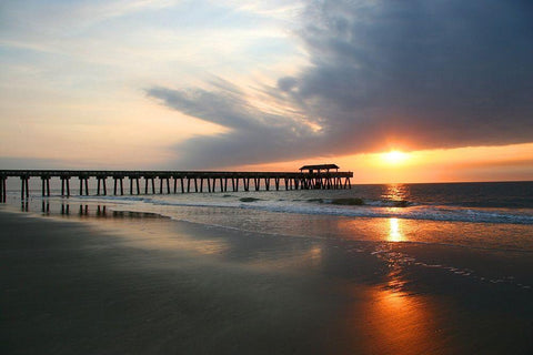 Sunrise on Tybee Island Beach-Georgia-USA Black Ornate Wood Framed Art Print with Double Matting by Miller, Anna