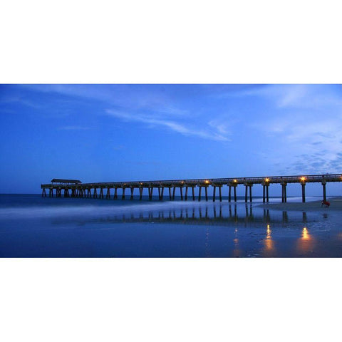 Moonlit Beach with Pier-Tybee Island-Georgia-USA Gold Ornate Wood Framed Art Print with Double Matting by Miller, Anna