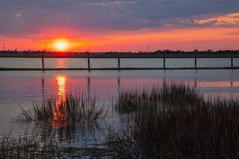 USA-Georgia-Jekyll Island-Sunset on Jekyll Island White Modern Wood Framed Art Print with Double Matting by Looney, Hollice