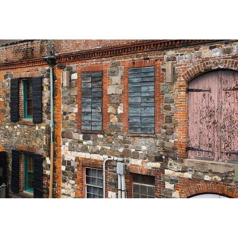 Georgia-Savannah Historic cobblestone building along Factors Walk White Modern Wood Framed Art Print by Wells, Joanne