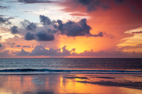 USA- Georgia- Tybee Island. Sunrise with reflections and clouds. Black Ornate Wood Framed Art Print with Double Matting by Wells, Joanne