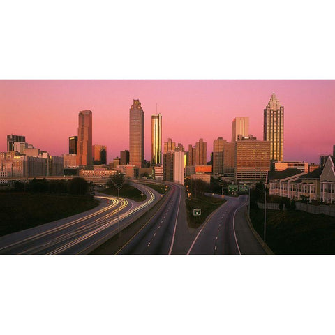 Atlanta Georgia skyline at sunrise Black Modern Wood Framed Art Print by SMO