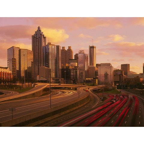 Atlanta Georgia skyline at dusk White Modern Wood Framed Art Print by SMO