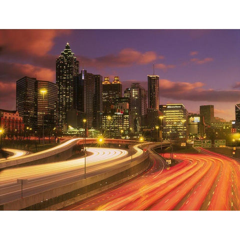 Atlanta-Georgia skyline at dusk Black Modern Wood Framed Art Print with Double Matting by SMO