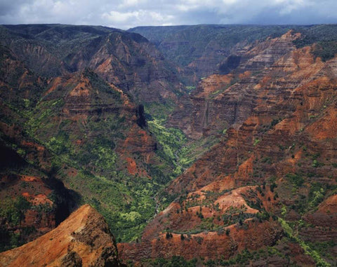 USA, Hawaii, Kauai Waimea Canyon overlook White Modern Wood Framed Art Print with Double Matting by Flaherty, Dennis