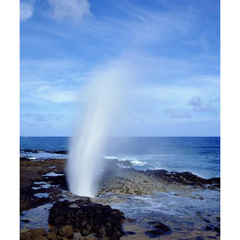 Hawaii, Kauai A blowhole spouts seawater White Modern Wood Framed Art Print by Talbot Frank, Christopher