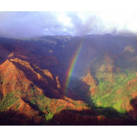 USA, Hawaii, Kauai A rainbow over Waimea Canyon White Modern Wood Framed Art Print by Talbot Frank, Christopher