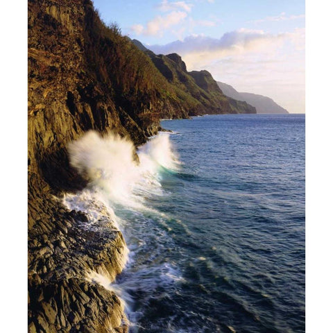 Hawaii, Kauai Waves on the Na Pali Coast Black Modern Wood Framed Art Print by Talbot Frank, Christopher