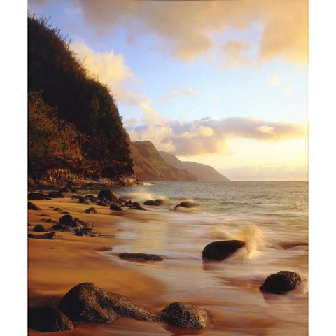 Hawaii, Kauai Waves on the Na Pali Coast White Modern Wood Framed Art Print by Talbot Frank, Christopher