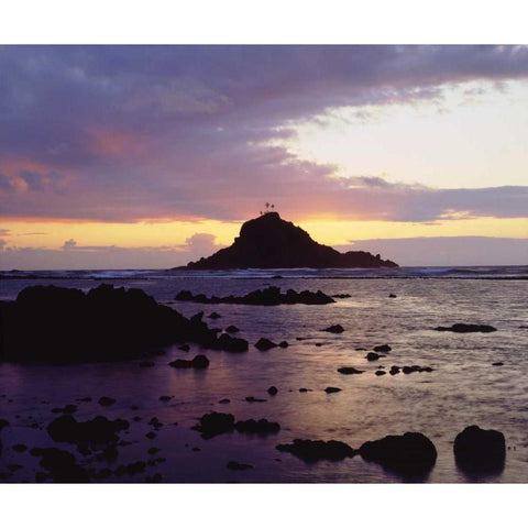Hawaii, Maui Sunrise over Three Palm Tree Island Black Modern Wood Framed Art Print by Talbot Frank, Christopher