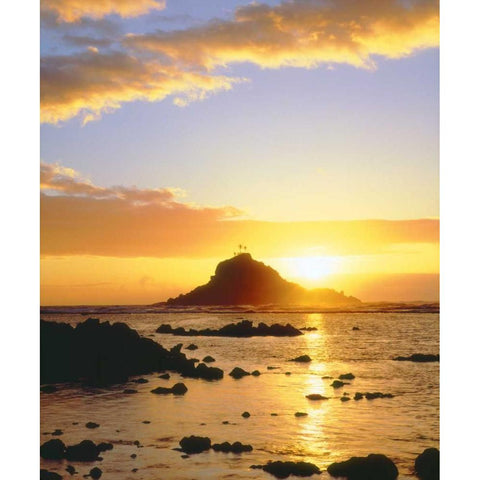 Hawaii, Maui Sunrise over Three Palm Tree Island Gold Ornate Wood Framed Art Print with Double Matting by Talbot Frank, Christopher