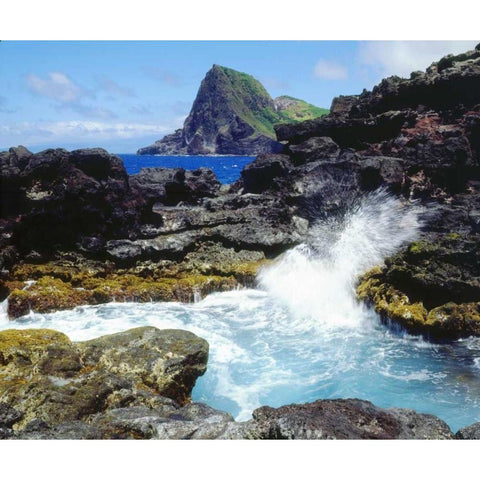Hawaii, Maui Waves breaking on the coast Black Modern Wood Framed Art Print by Talbot Frank, Christopher