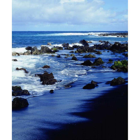 Hawaii Waves breaking on a black sand beach Black Modern Wood Framed Art Print by Talbot Frank, Christopher