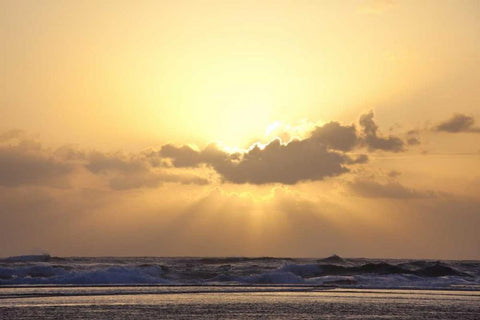 USA, Hawaii, Kauai God rays over beach at sunset White Modern Wood Framed Art Print with Double Matting by Flaherty, Dennis