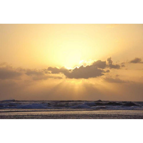 USA, Hawaii, Kauai God rays over beach at sunset Black Modern Wood Framed Art Print by Flaherty, Dennis