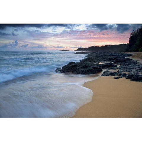 USA, Hawaii, Kauai Secret Beach at dawn Black Modern Wood Framed Art Print with Double Matting by Flaherty, Dennis