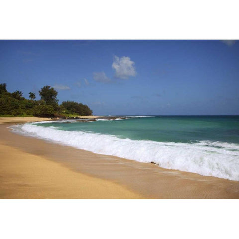 USA, Hawaii, Kauai Wave breaks on deserted beach White Modern Wood Framed Art Print by Flaherty, Dennis