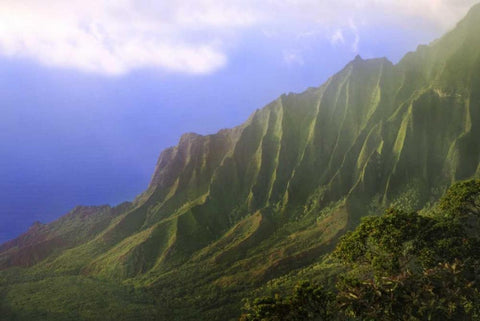 HI, Kauai Landscape of the Na Pali Coast White Modern Wood Framed Art Print with Double Matting by Flaherty, Dennis