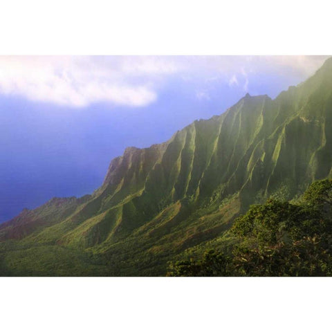 HI, Kauai Landscape of the Na Pali Coast Gold Ornate Wood Framed Art Print with Double Matting by Flaherty, Dennis