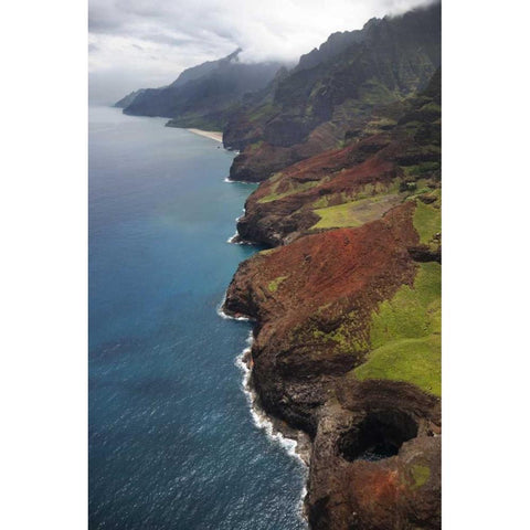 USA, Hawaii, Kauai Aerial view of Na Pali Coast Black Modern Wood Framed Art Print with Double Matting by Flaherty, Dennis