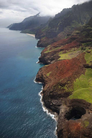 USA, Hawaii, Kauai Aerial view of Na Pali Coast White Modern Wood Framed Art Print with Double Matting by Flaherty, Dennis