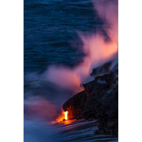 HI, Kilauea Hot Lava flowing into the ocean Black Modern Wood Framed Art Print by Illg, Cathy and Gordon