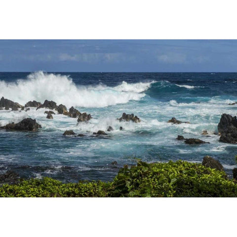 HI, Big Island Wave crashing on shore rocks Black Modern Wood Framed Art Print by Illg, Cathy and Gordon