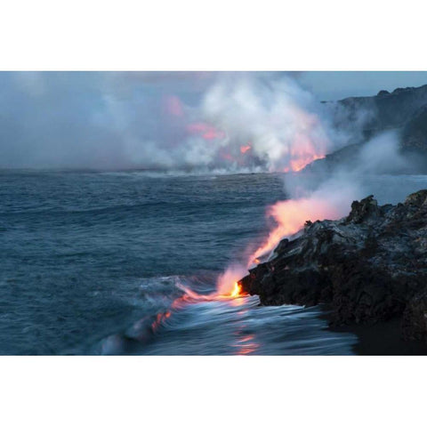 HI, Kilauea Hot Lava flowing into the ocean Black Modern Wood Framed Art Print by Illg, Cathy and Gordon
