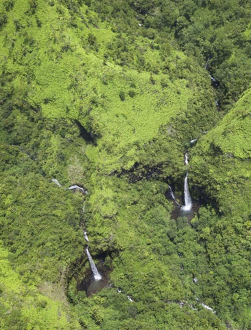 USA, Hawaii, Kauai Aerial view of waterfalls White Modern Wood Framed Art Print with Double Matting by Flaherty, Dennis