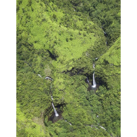 USA, Hawaii, Kauai Aerial view of waterfalls Black Modern Wood Framed Art Print with Double Matting by Flaherty, Dennis