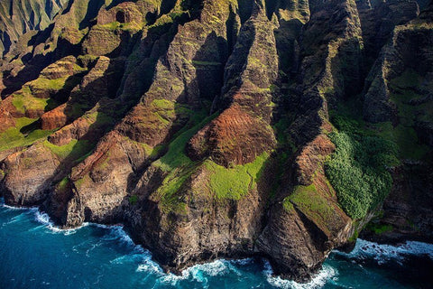 Aerial view of the Napali Coastline in Kauai-Hawaii-USA Black Ornate Wood Framed Art Print with Double Matting by Haney, Chuck