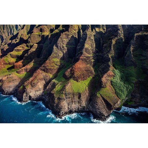 Aerial view of the Napali Coastline in Kauai-Hawaii-USA Black Modern Wood Framed Art Print by Haney, Chuck